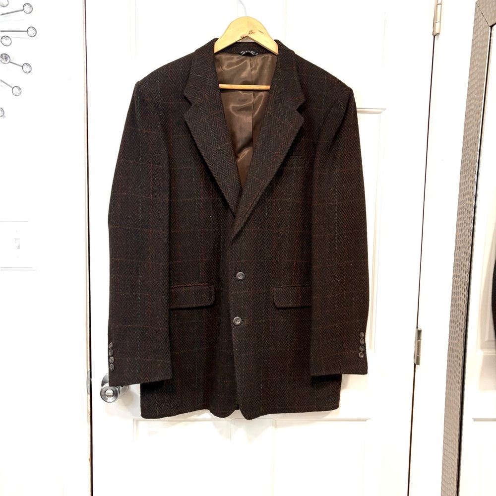 Vintage Oakton 100% Wool‎ Blazer Jacket Men’s 42XT Brown Plaid Sport Coat NWT